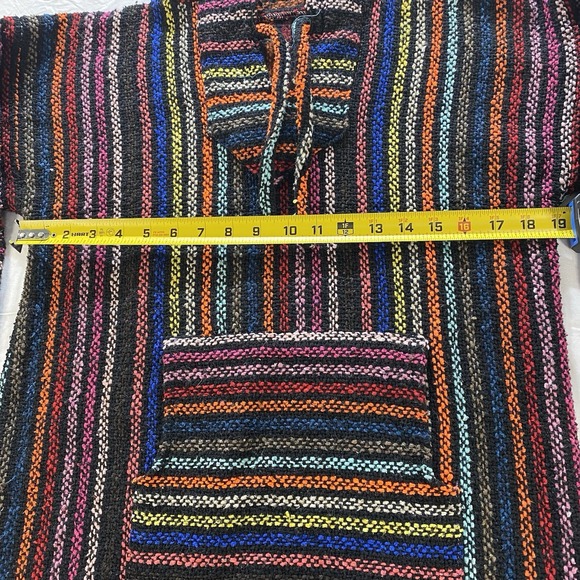 Vintage Baja Hoodie Multicolor Striped Mexican Pullover Poncho No Size Y2K - Picture 4 of 8